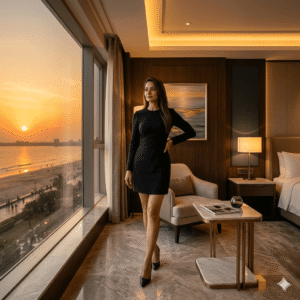 Elegant glamour companion in luxury hotel suite JW Marriott Juhu Mumbai premium experience